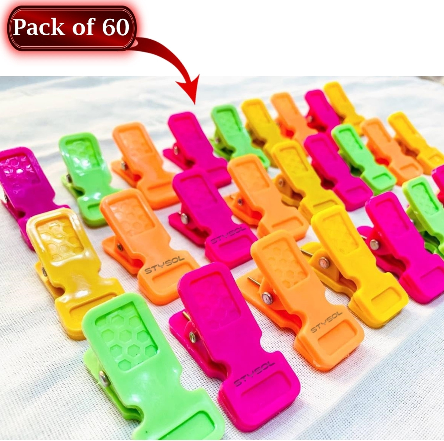 Image of Stysol Heavy Duty (Multi 60 Pcs) Non Slip Plastic Clothes Drying Clips Plastic Cloth Clips