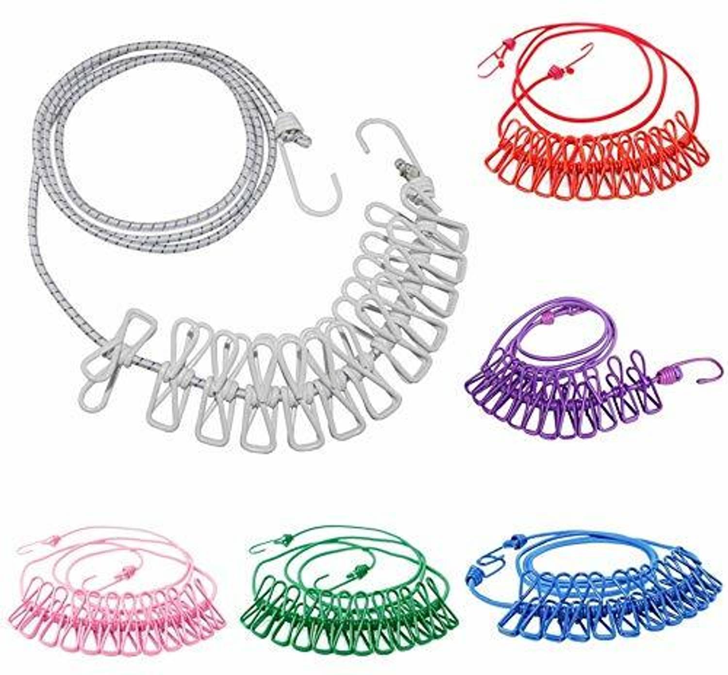 AATTMGYA Portable Multi Functional Drying Rope with 12 Clips for Home Camping Travelling Polyester Retractable Clothesline