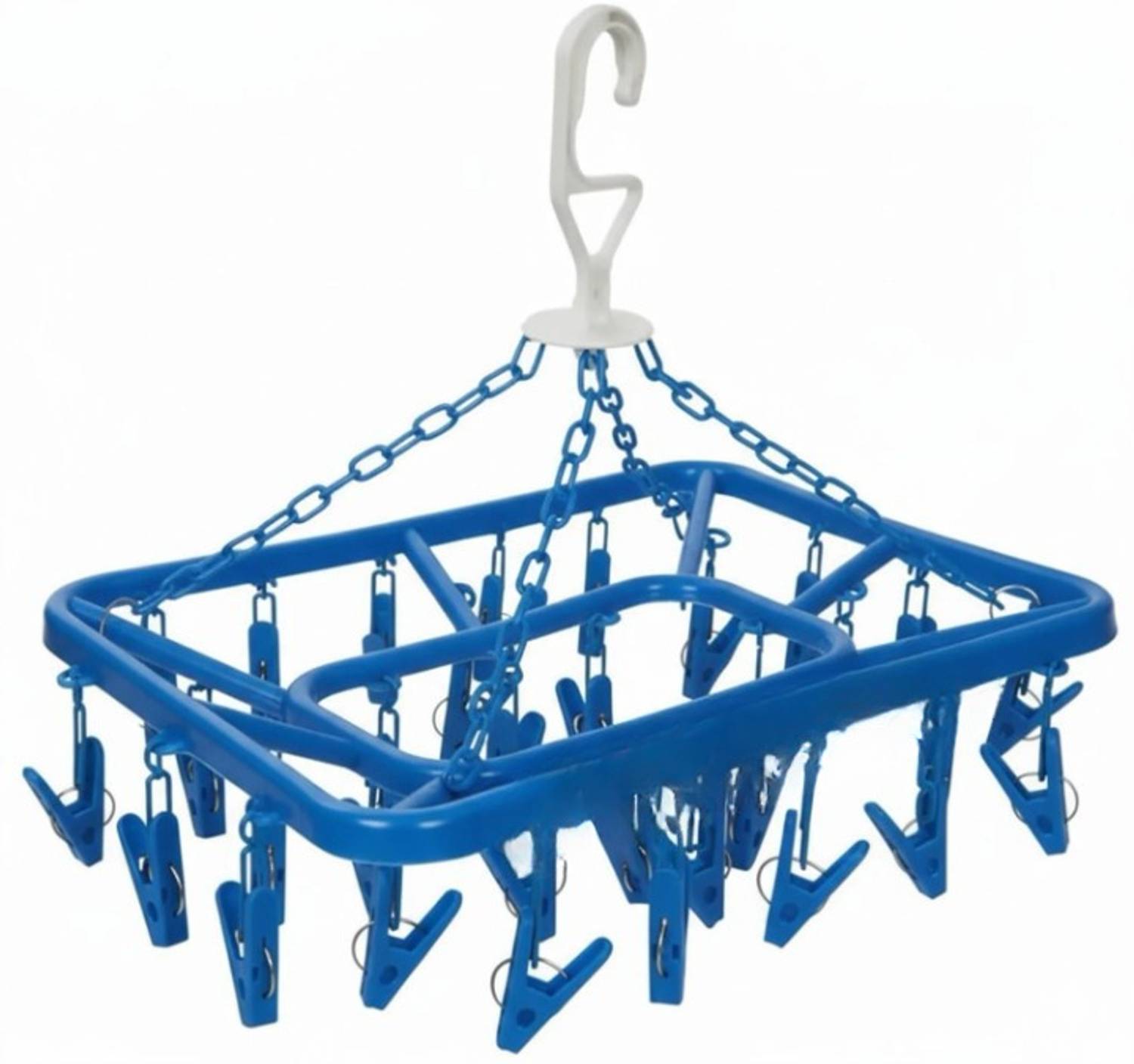 ABADAF 32 Clip Plastic Ceiling Cloth Dryer Stand | Hanging Laundry Clothesline (Blue) Plastic Cloth Clips