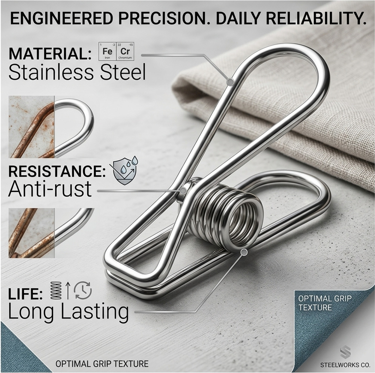 Image of OLLIE S-304 Stainless Steel Cloth Clips