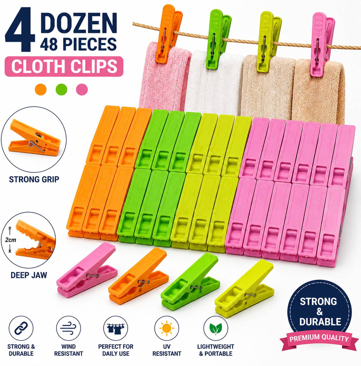 10cr Strong 48Pcs Plastic Cloth Clips