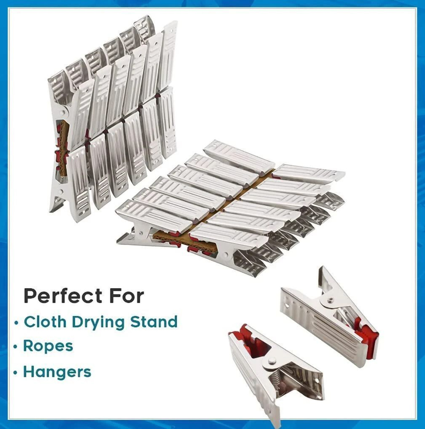 Image of upalabdh 36PCs Cloth Clip Cloths Clips Pegs Pins Hanging Clothes Dryer Rope Pipe Rod Stainless Steel Cloth Clips