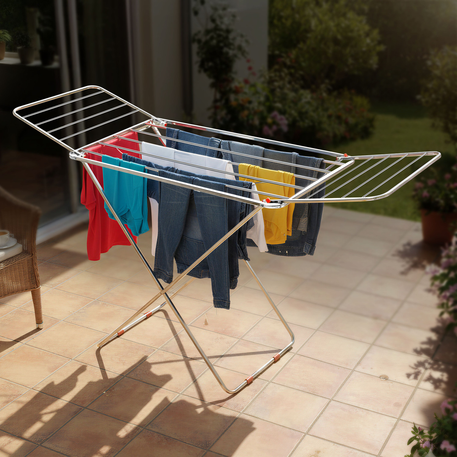 Image of Plantex Steel Floor Cloth Dryer Stand Cloth Stand /Foldable Cloth Stand for Balcony /Stand for Cloth Drying - Pack of 1