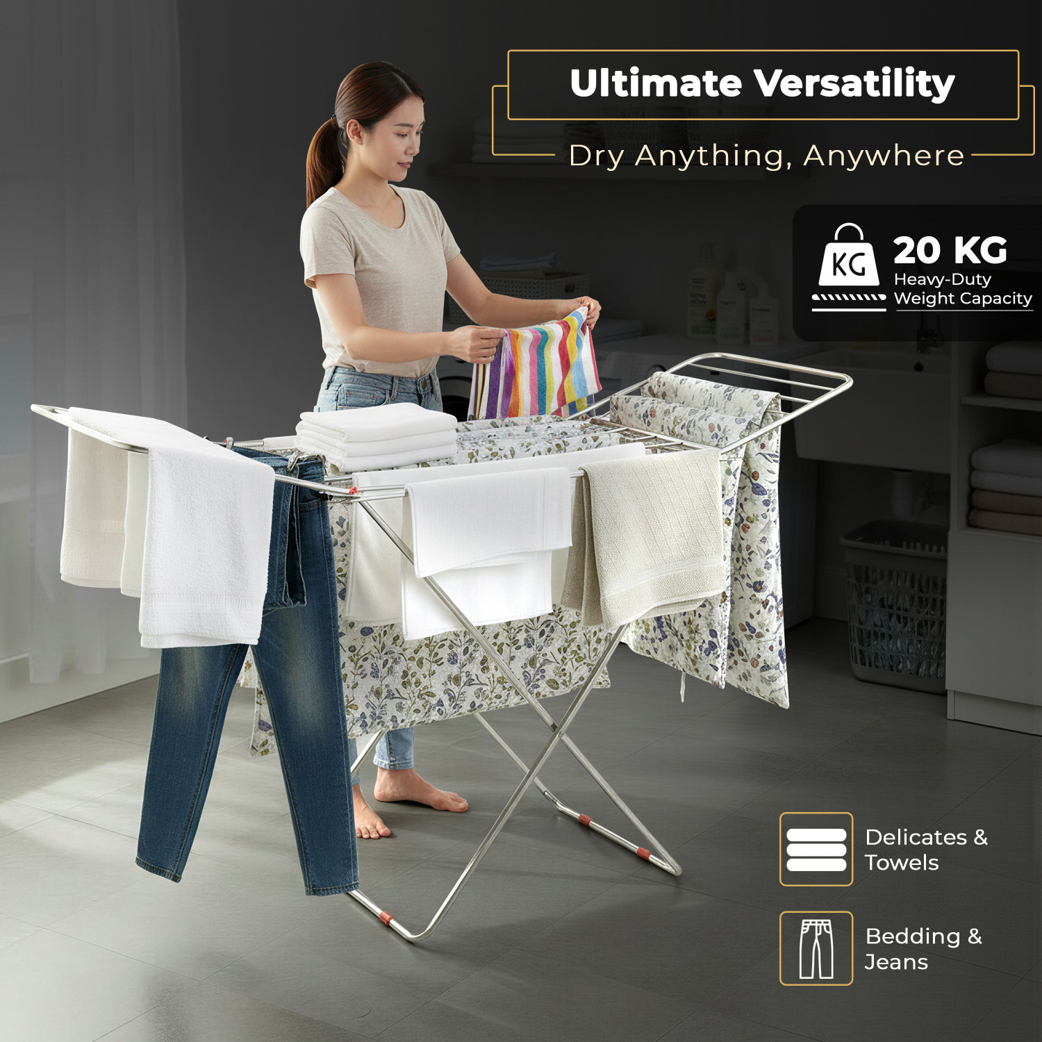 Image of Plantex Steel Floor Cloth Dryer Stand Cloth Stand /Foldable Cloth Stand for Balcony /Stand for Cloth Drying - Pack of 1