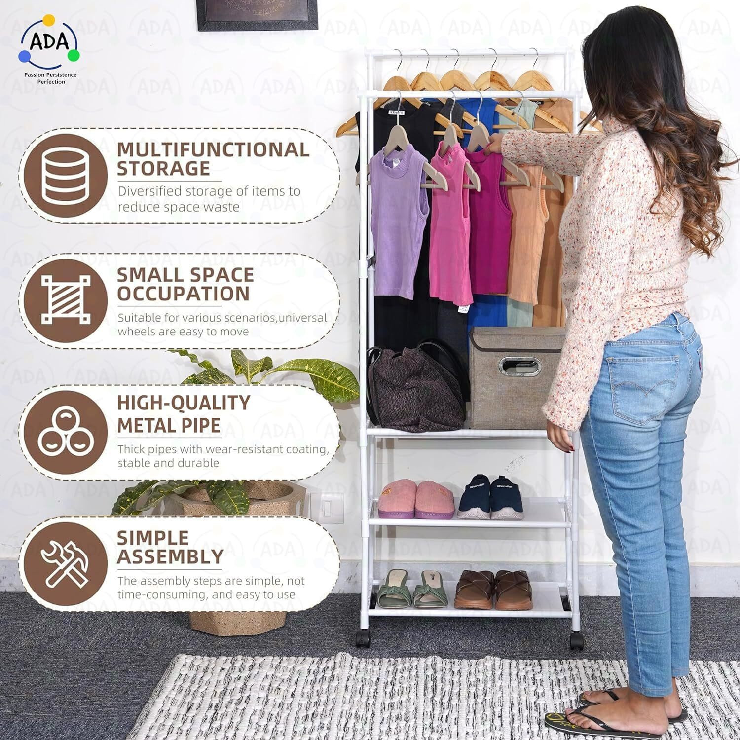 Image of ADA Aluminium Floor Cloth Dryer Stand Premium Aluminium Floor Cloth Dryer Stand Premium Heavy Duty Metal Garment Rack
