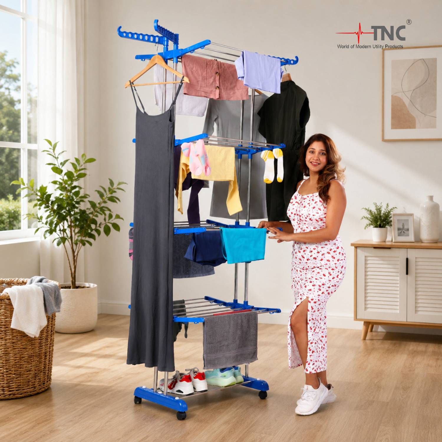 TNC Steel, Plastic, Aluminium Floor Cloth Dryer Stand T-CDS-B2SS--00104