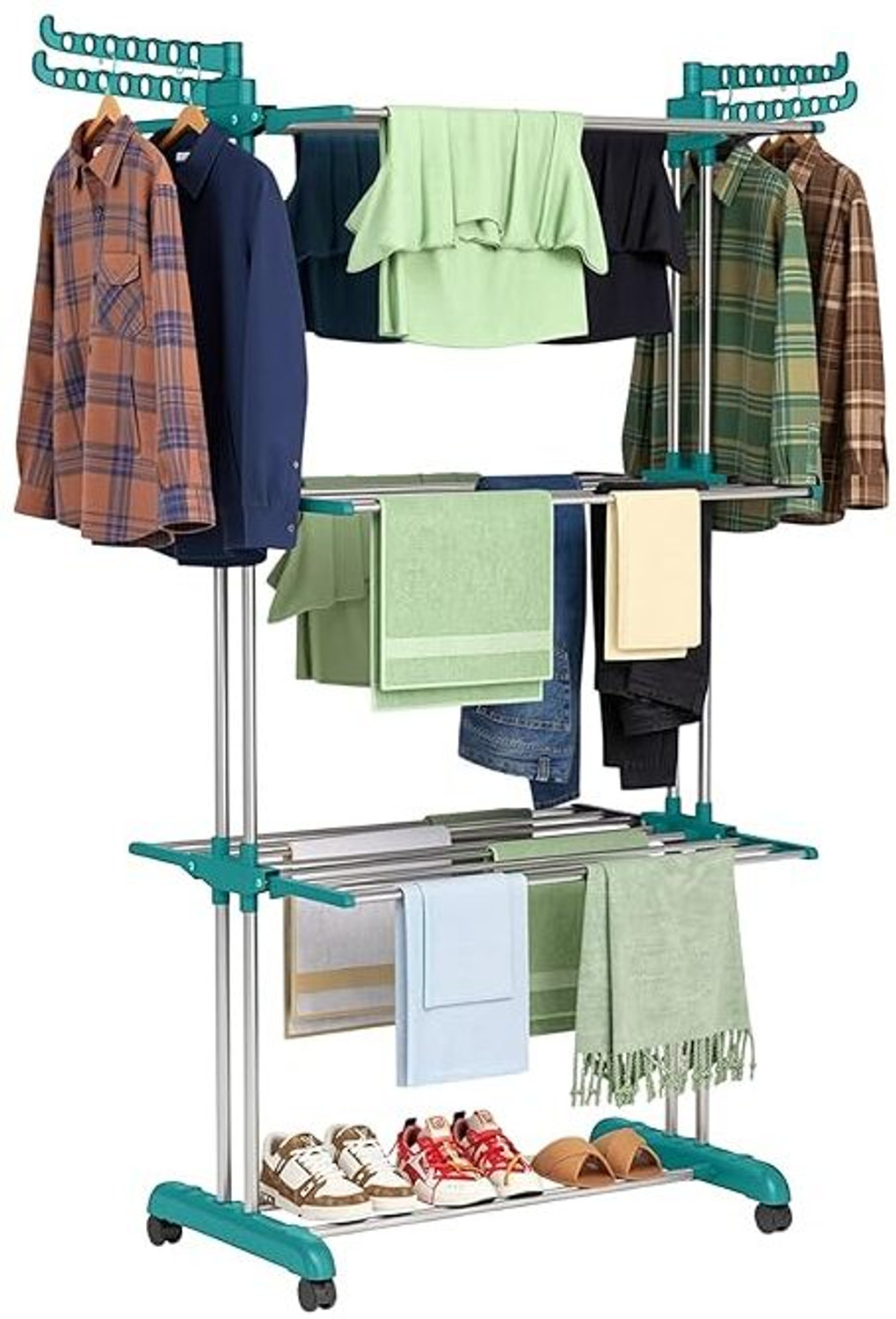 Image of GADDA CO Steel Floor Cloth Dryer Stand Premium Stainless Steel Clothes Stand For Drying With Wheels