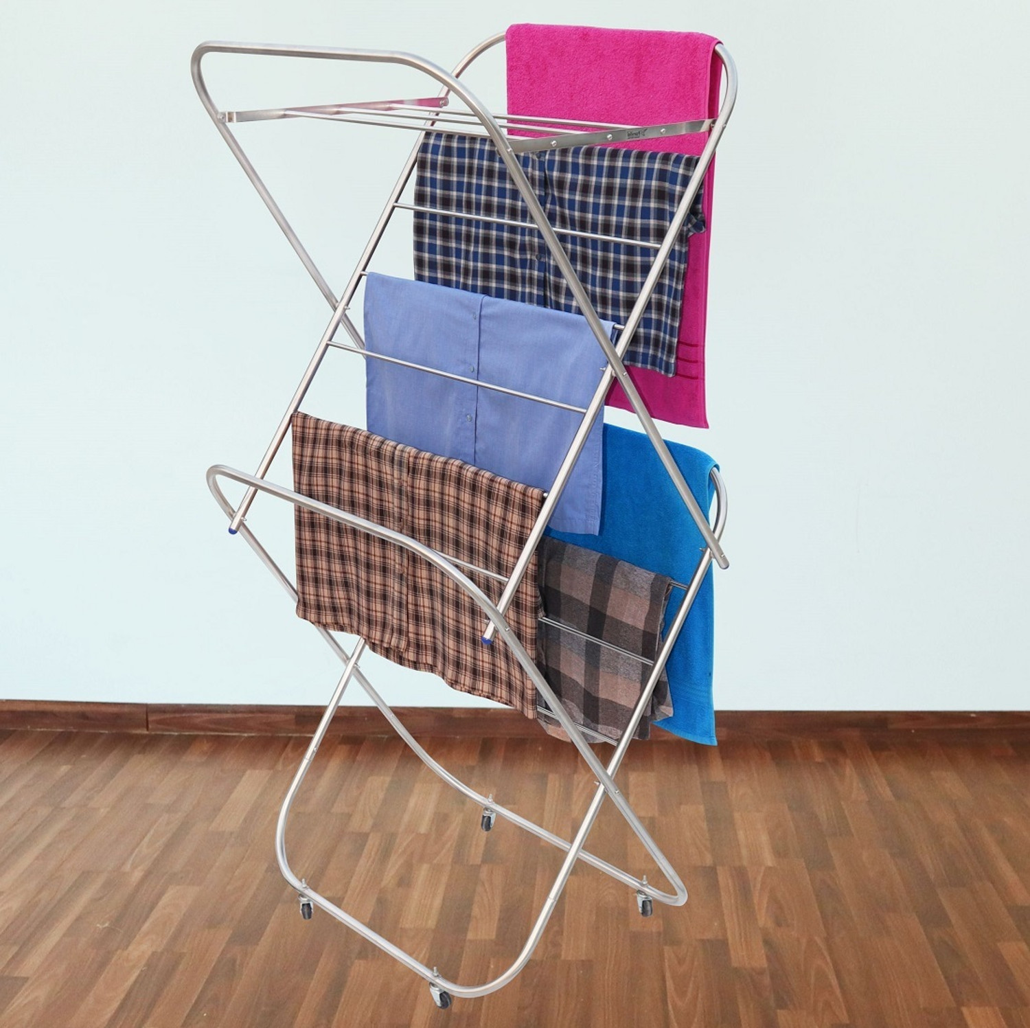 Image of Familia Steel Floor Cloth Dryer Stand Heavy Duty Stainless Steel Foldable Clothes Drying Stand with Wheels (CSW (19mm)