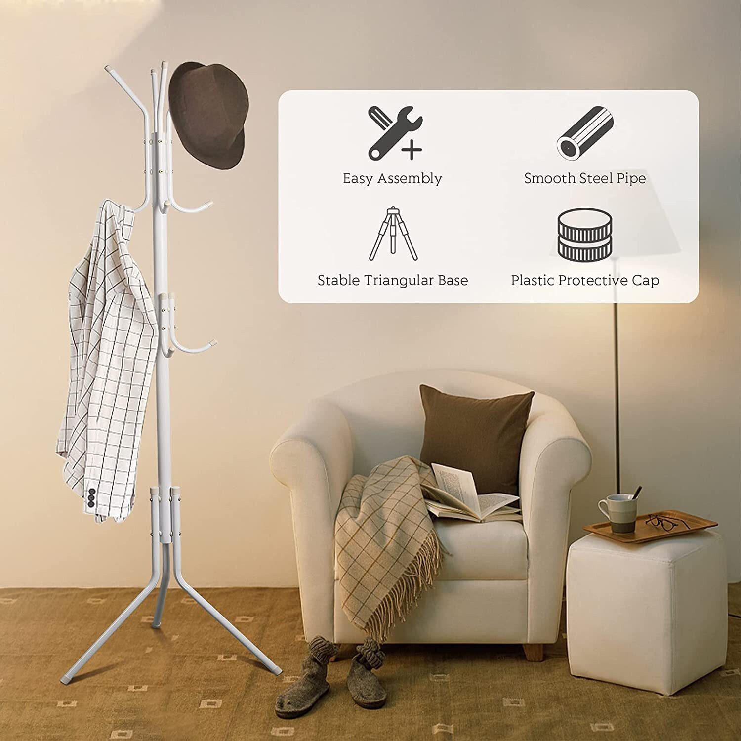 Image of HOUSE OF QUIRK Aluminium Floor Cloth Dryer Stand 12 Hooks Hat Rack for Hanging Bags Scarves Clothes Handbag-Black