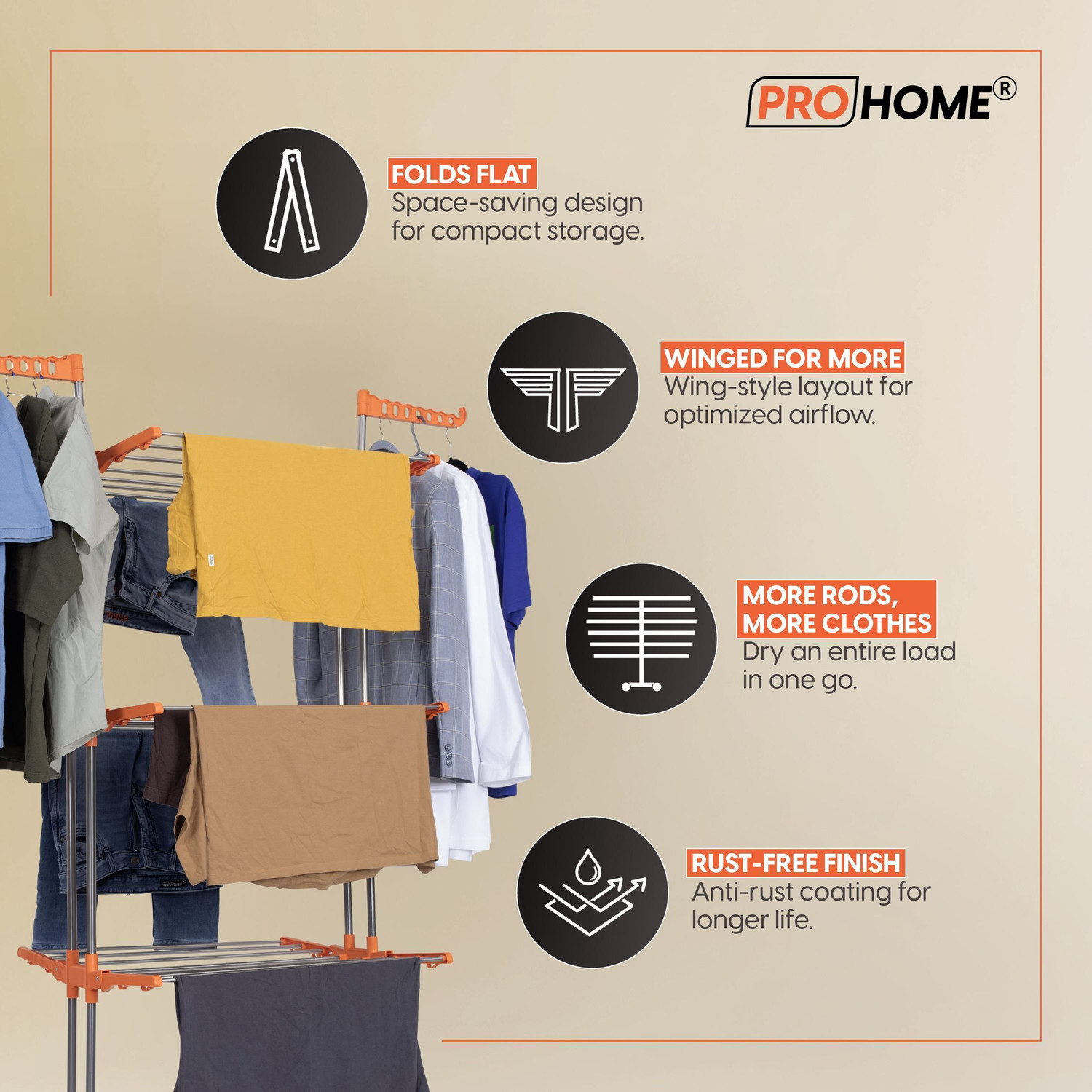 Image of ProHome Steel Floor Cloth Dryer Stand 100 KG Load Heavy Duty Stainless Steel Clothes Drying Stand for Home