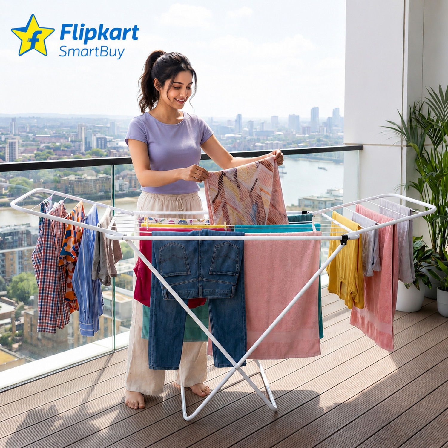 Image of Flipkart SmartBuy Steel Floor Cloth Dryer Stand Perfect Use for Balcony and Indoor Laundry Racks for Drying Clothes