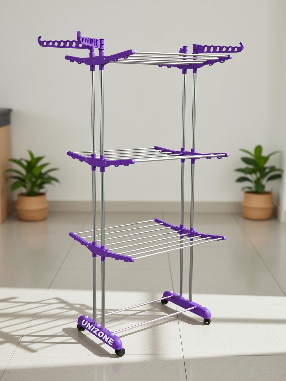Image of Unizone Steel, Plastic Floor Cloth Dryer Stand Foldable Cloth Dryer Stand 12 Month Warranty Made Of Stainless Steel