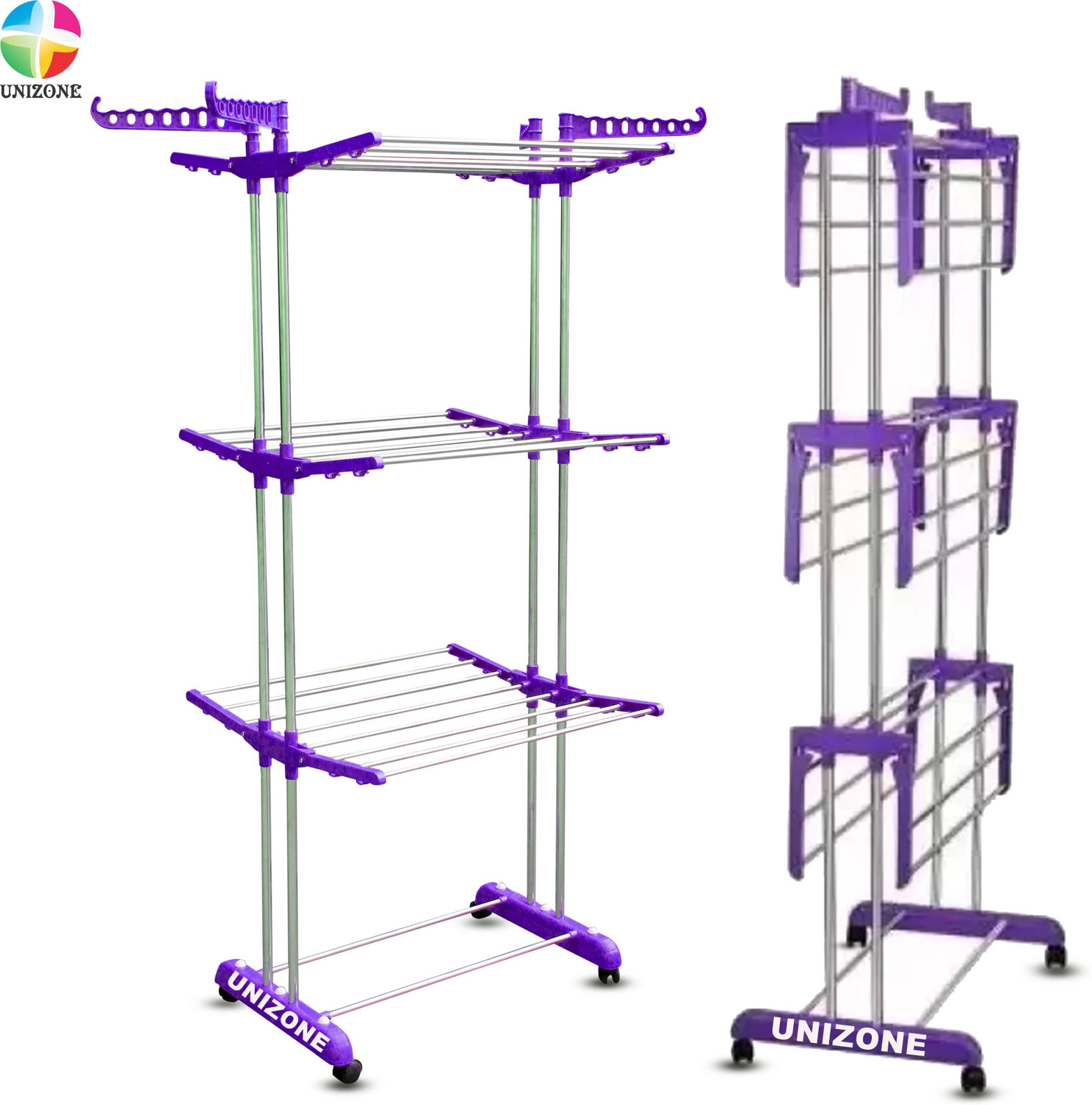 Image of Unizone Steel, Plastic Floor Cloth Dryer Stand Foldable Cloth Dryer Stand 12 Month Warranty Made Of Stainless Steel