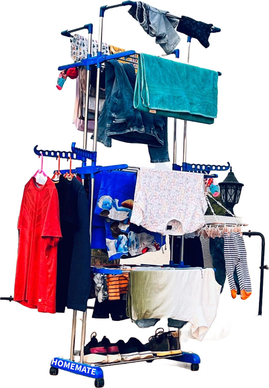 Image of HomeMate Plastic, Steel Floor Cloth Dryer Stand Made InIndia Jumbo Doubl Pol 3Tier Stainless steel Movable& foldable Cloth Stand
