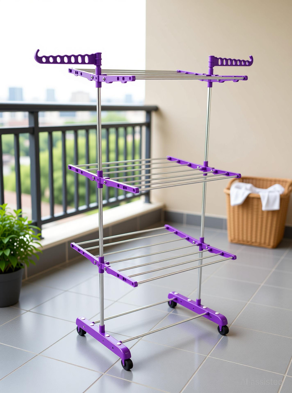 Image of Unizone Plastic, Steel Floor Cloth Dryer Stand - 12 Month Warranty - DV3S Floor Cloth Dryer Stand JB N00010 - 50 (3 Tier)