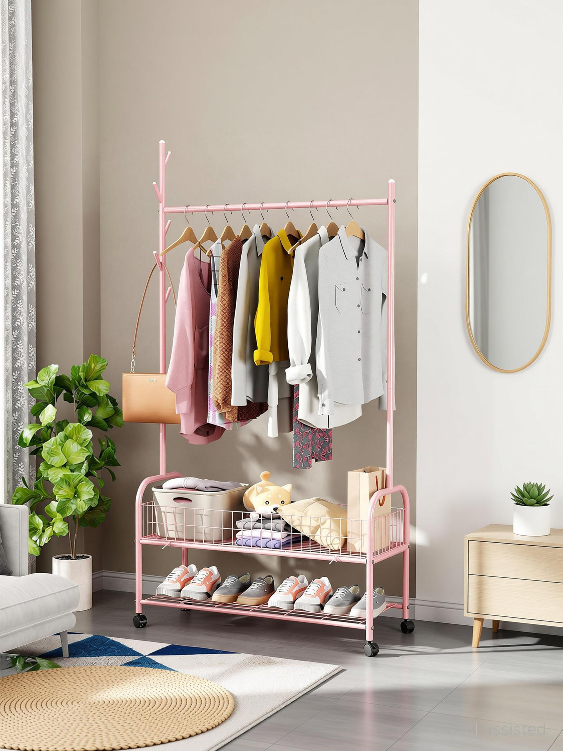 Image of LUKZER Steel Floor Cloth Dryer Stand MGR-002-Pink-2 Bottom Mesh