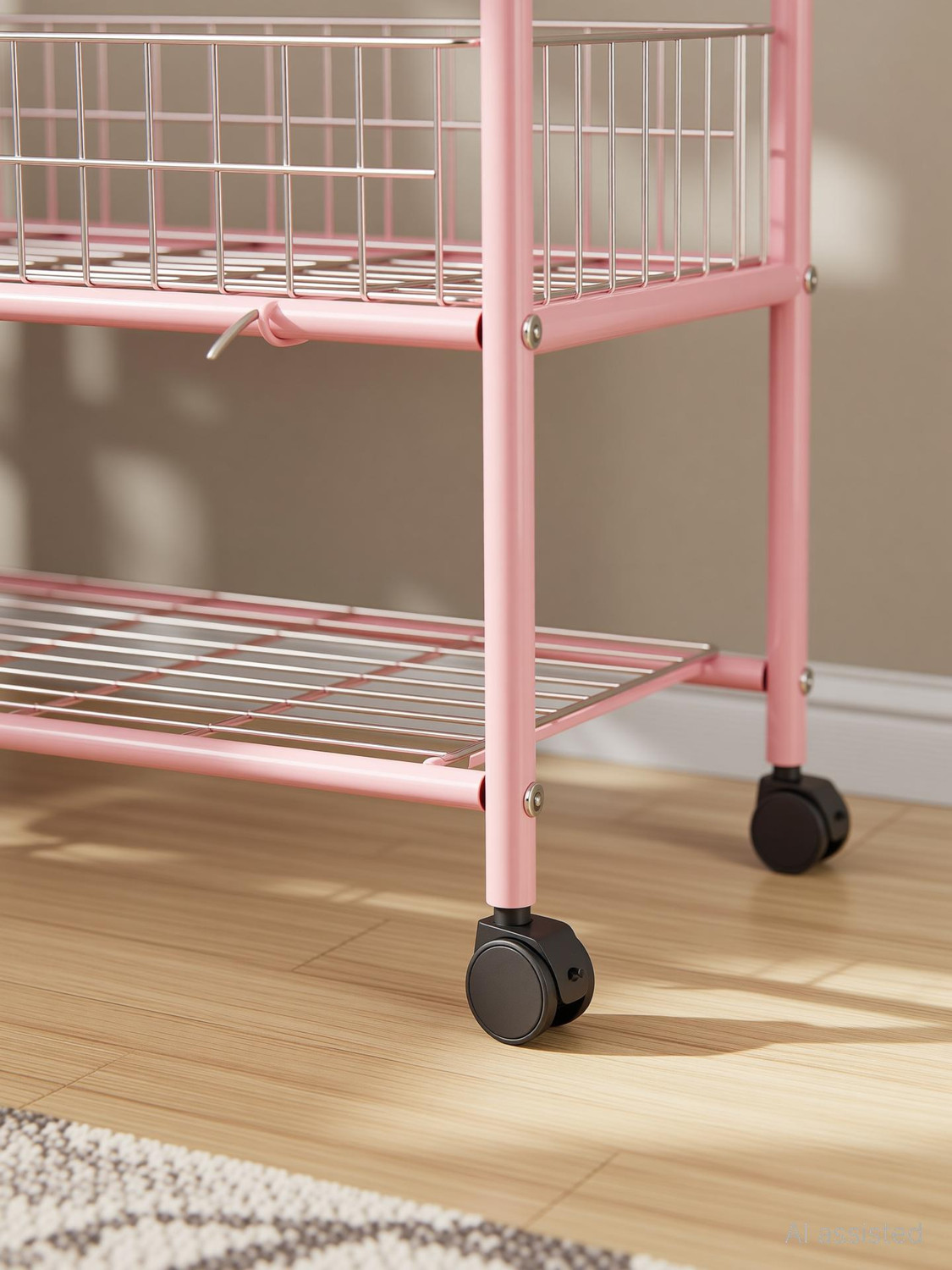 Image of LUKZER Steel Floor Cloth Dryer Stand MGR-002-Pink-2 Bottom Mesh