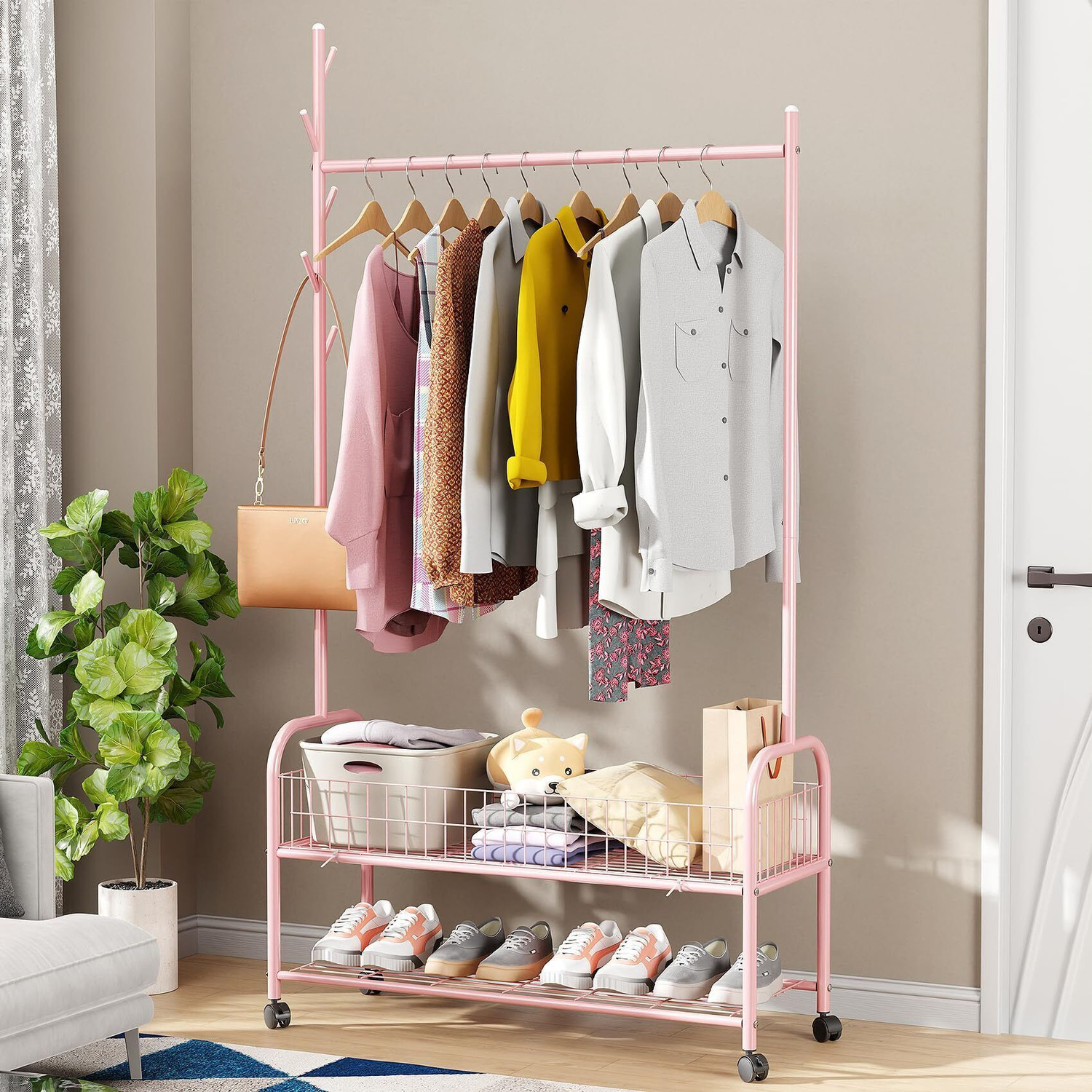 Image of LUKZER Steel Floor Cloth Dryer Stand MGR-002-Pink-2 Bottom Mesh