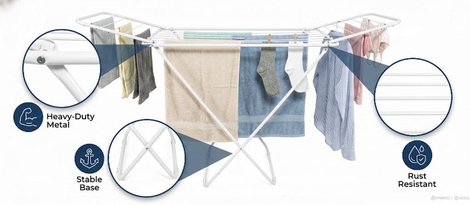 Image of qdpatzwq Steel Floor Cloth Dryer Stand Steel Floor Cloth Dryer Stand