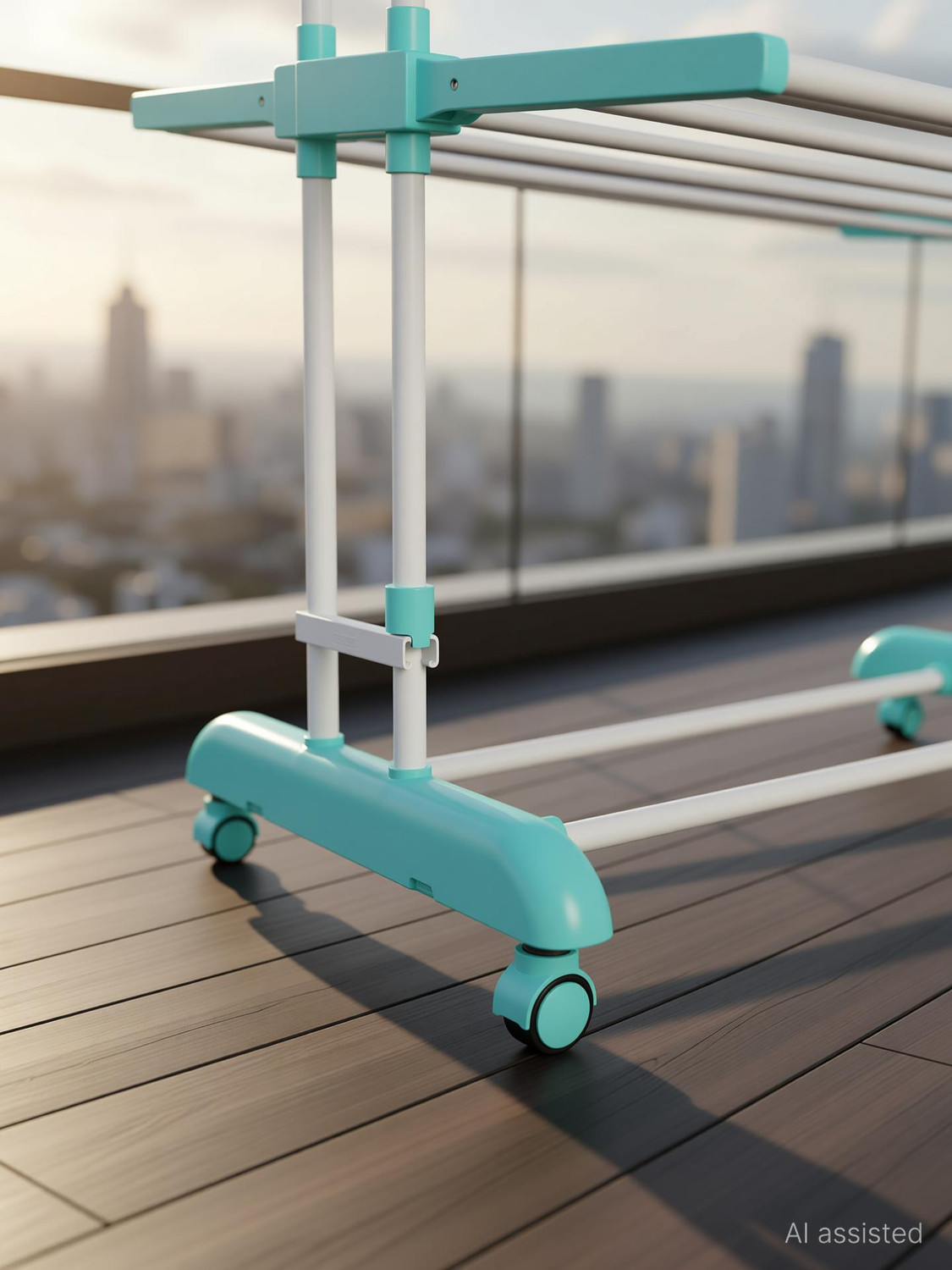 Image of PARASNATH Steel Floor Cloth Dryer Stand Laxury 6 Layers Aqua Cloth Drying Stand Rack (Aqua Colour) with Wheel