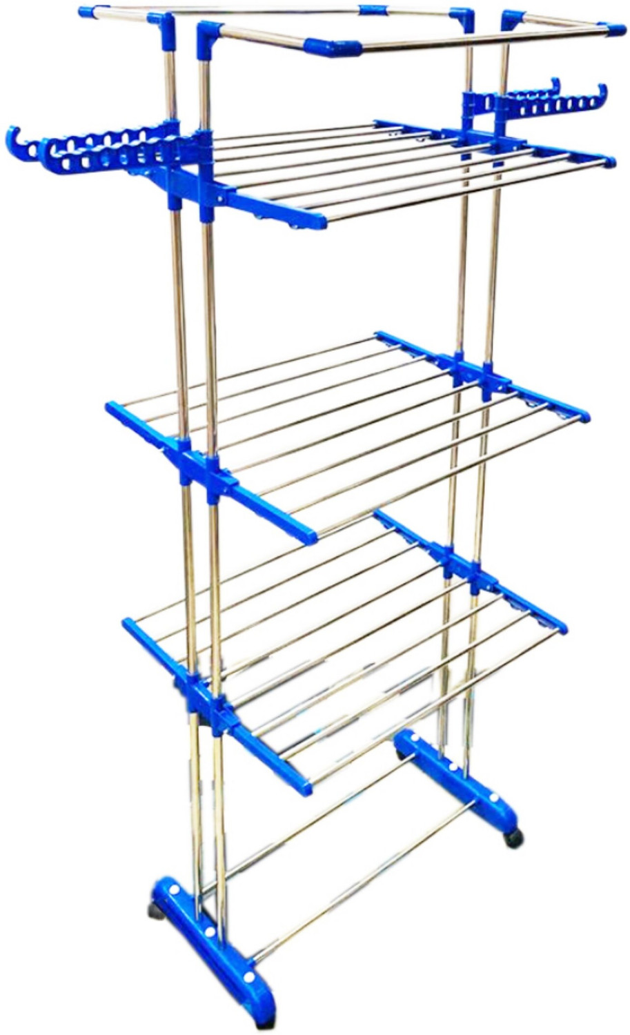 Image of FAVOUR Steel, Plastic Floor Cloth Dryer Stand Foldable Stainless Steel 3Tier Jumbo Double Pole Cloth Rack JB2SS3T-19
