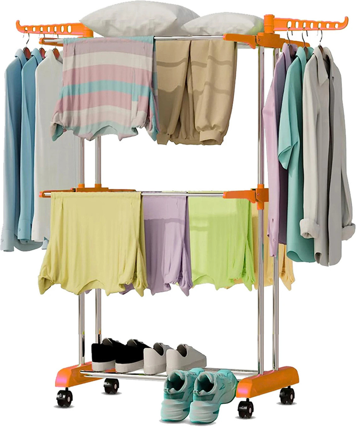 ProHome Plastic Floor Cloth Dryer Stand Premium Steel with Wheels