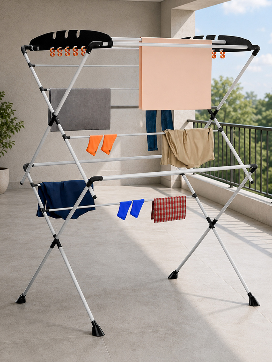 Image of Heart Home Steel Floor Cloth Dryer Stand Foldable