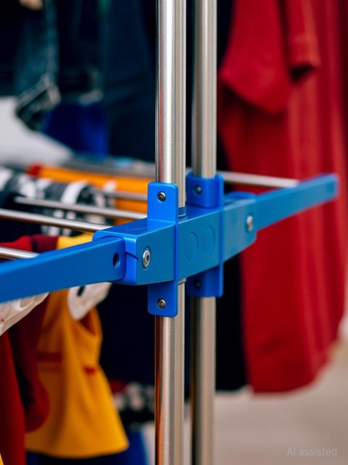 Image of TNC Steel Floor Cloth Dryer Stand Stainless Steel Double Pole 3-Tier Cloth Rack V-130