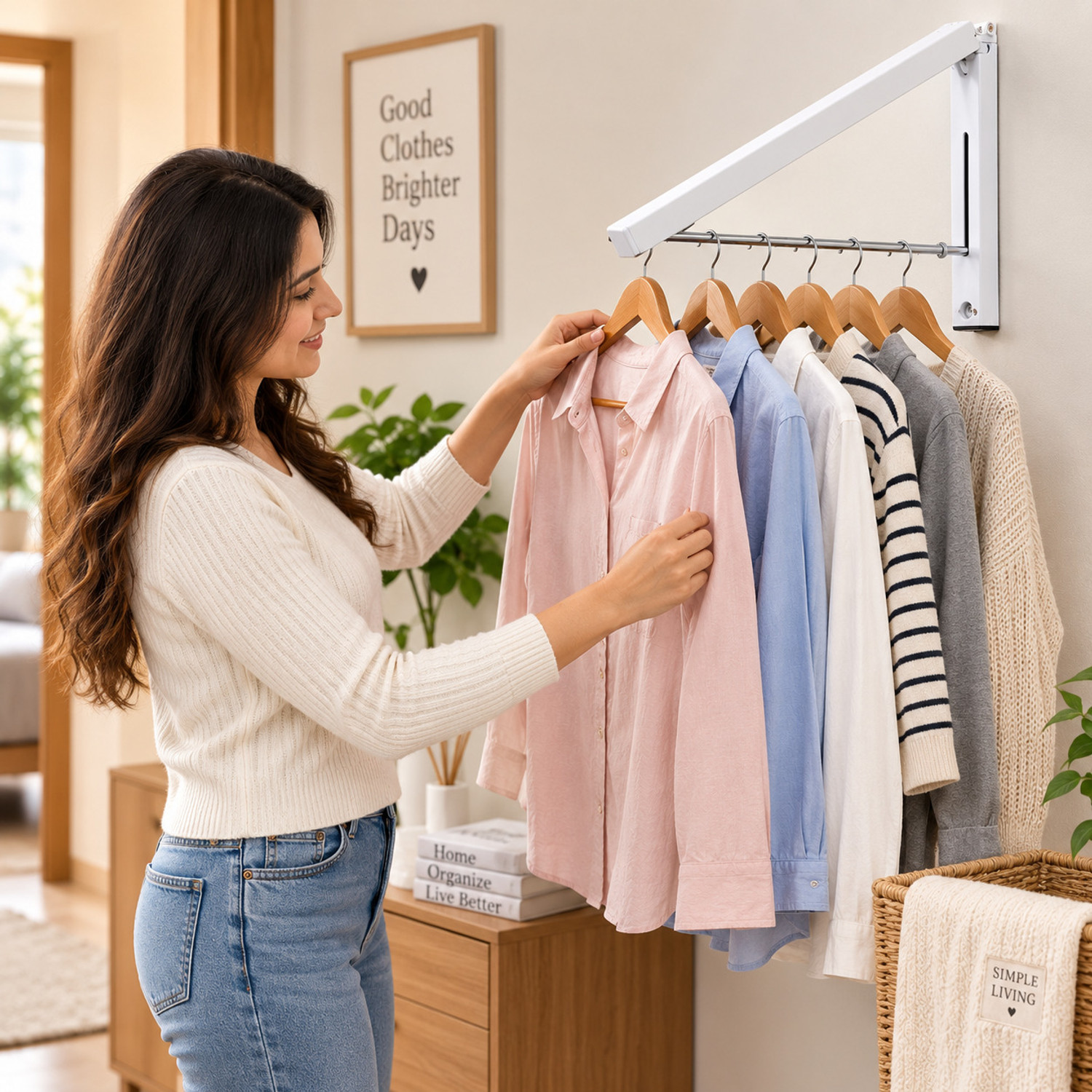 Image of FLOSTRAIN Plastic Wall Cloth Dryer Stand Wall Mountable Cloth Hanger 04