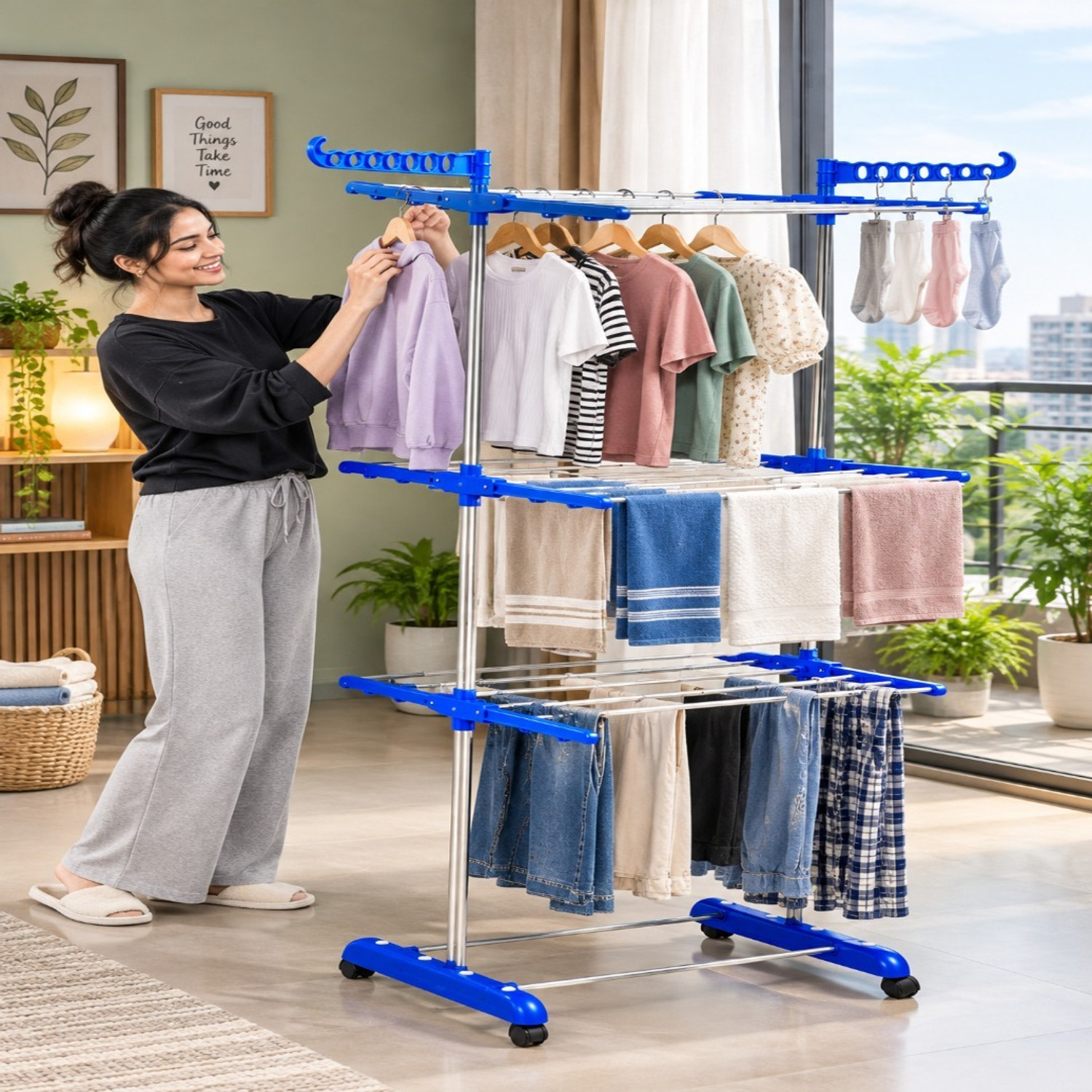 Image of Flipkart SmartBuy Steel Floor Cloth Dryer Stand FSB - 008 (3 Tier)