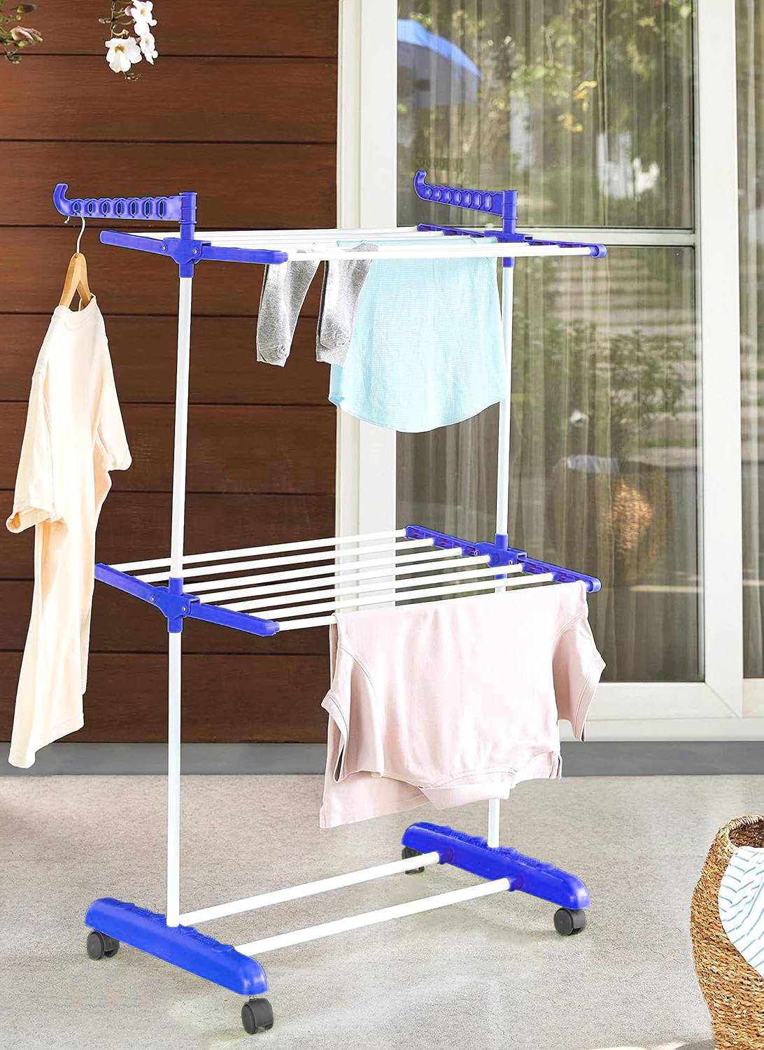 FLIPZON Steel, Plastic Floor Cloth Dryer Stand Premium Clothes Stand for Drying with Wheels | Foldable Wings Price in India