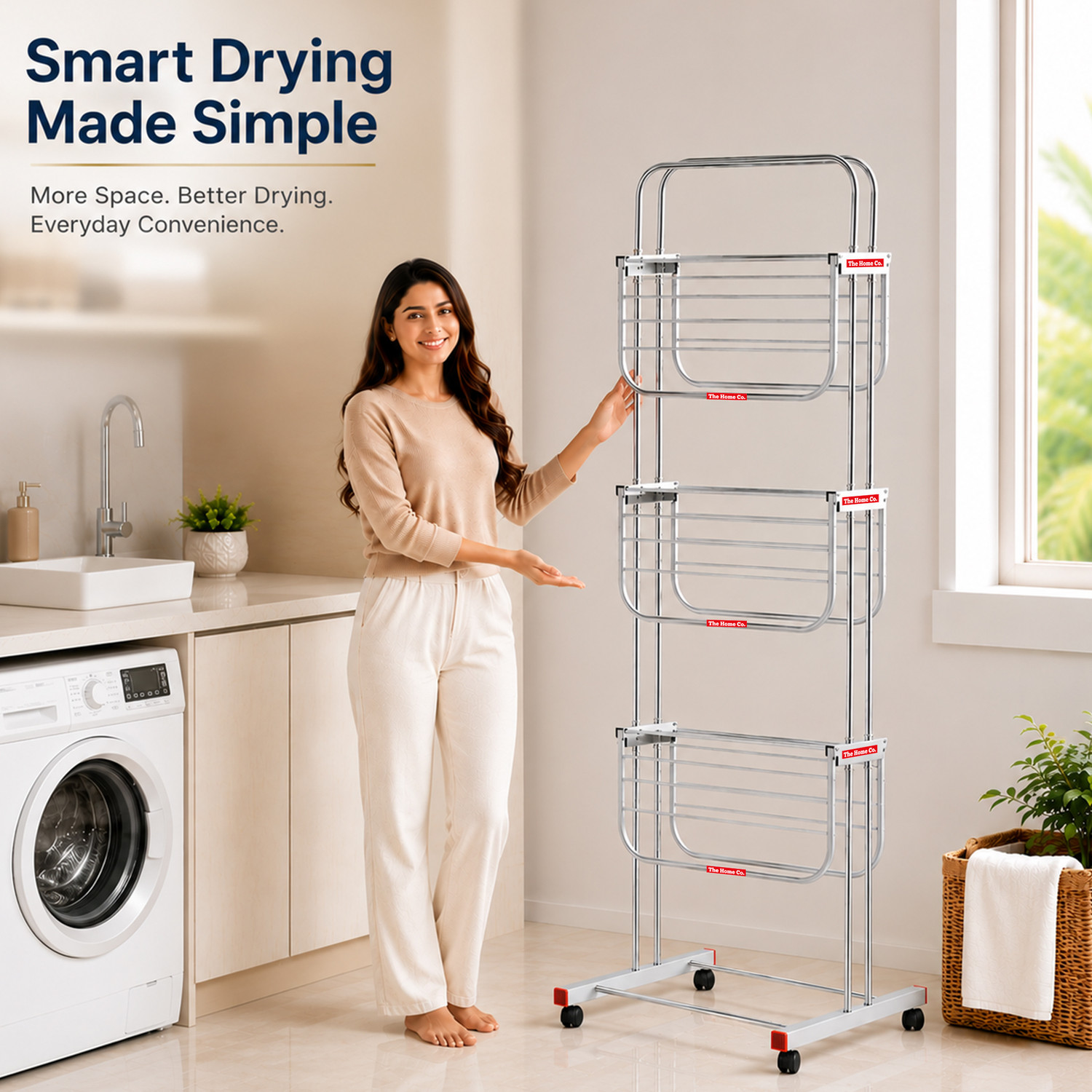 Image of The Home Co. Steel Floor Cloth Dryer Stand Drying Clothes Stainless Stand for Balcony