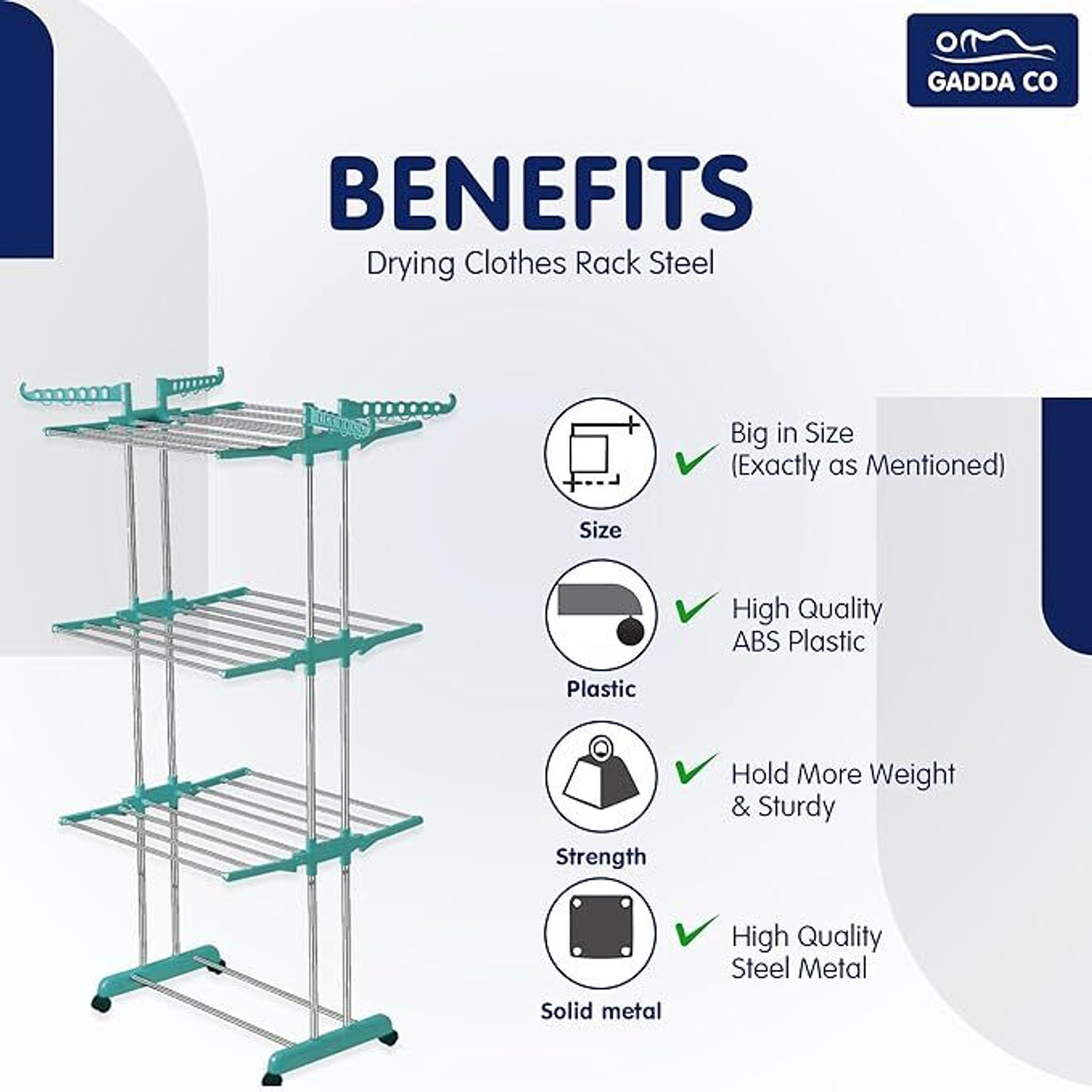 Image of GADDA CO Steel Floor Cloth Dryer Stand Premium Stainless Steel Clothes Stand For Drying With Wheels