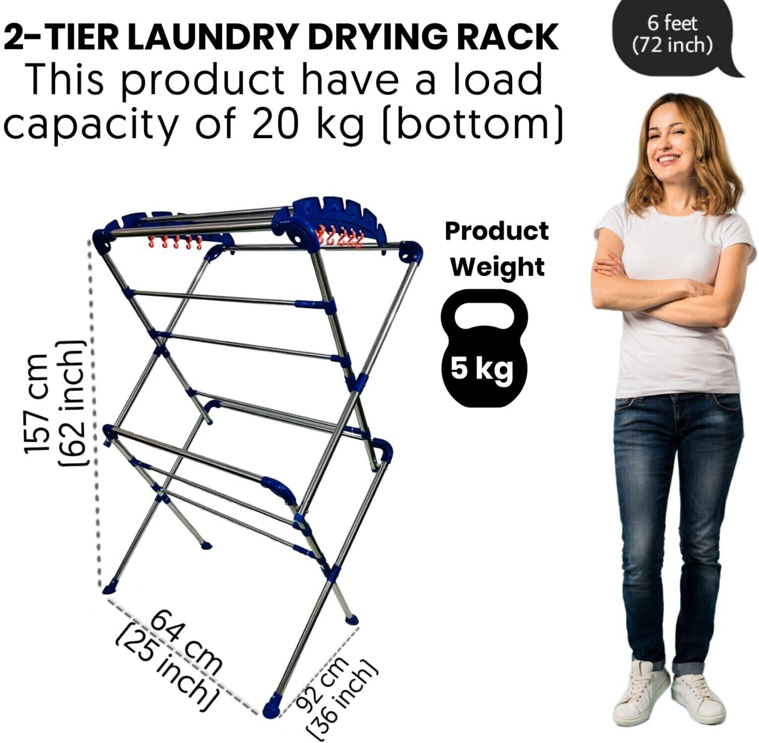 Image of SOM ENTERPRISES Steel Floor Cloth Dryer Stand Sumo Large - Pre Assembled, Foldable - Blue & balcony