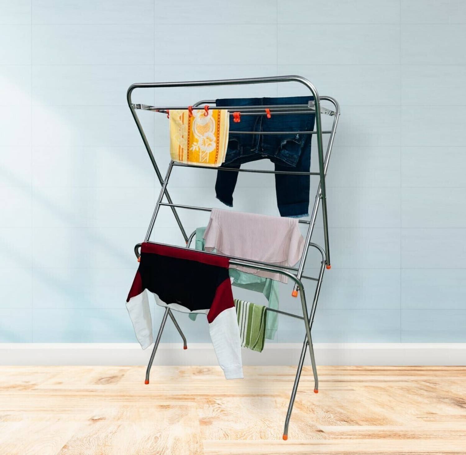 Bluevista Steel Floor Cloth Dryer Stand Bright rust poof Folding 5ft for balcony easy to use