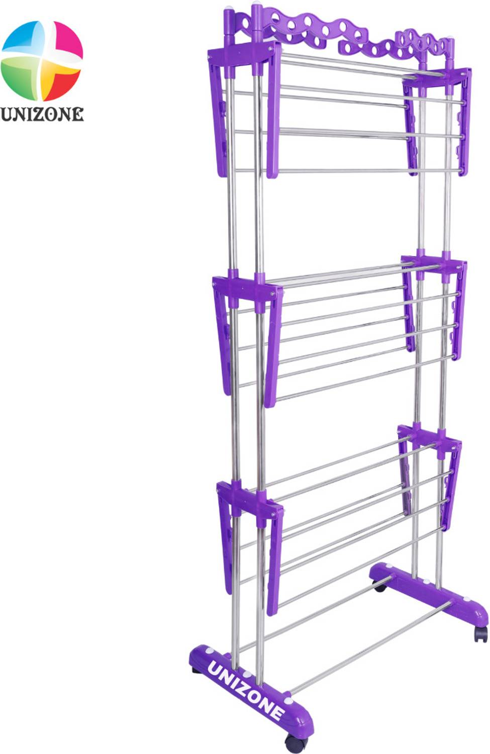 Unizone Steel, Aluminium, Plastic Floor Cloth Dryer Stand 4 Tier - Image 4