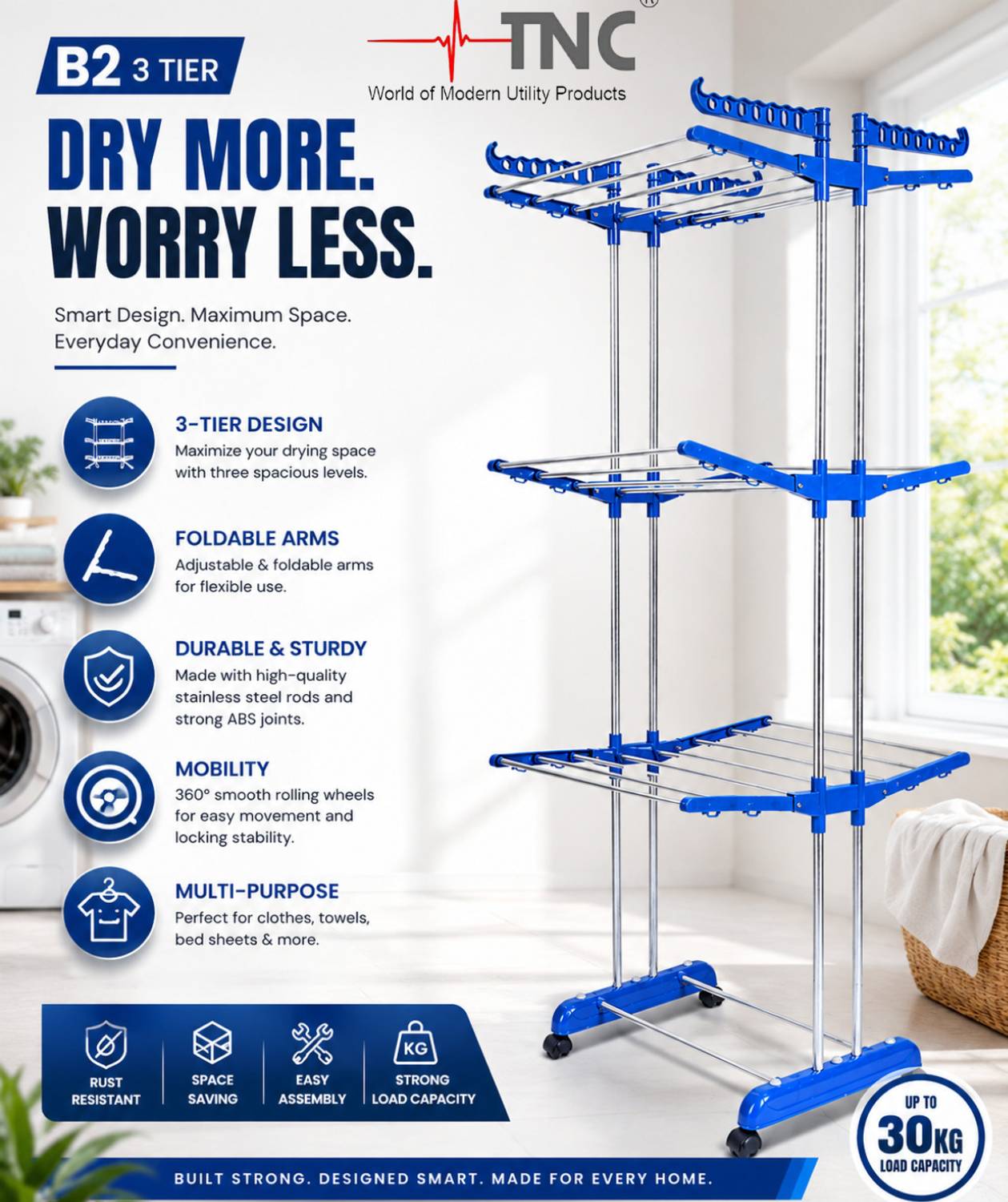TNC Steel Floor Cloth Dryer Stand 900047 - Image 3