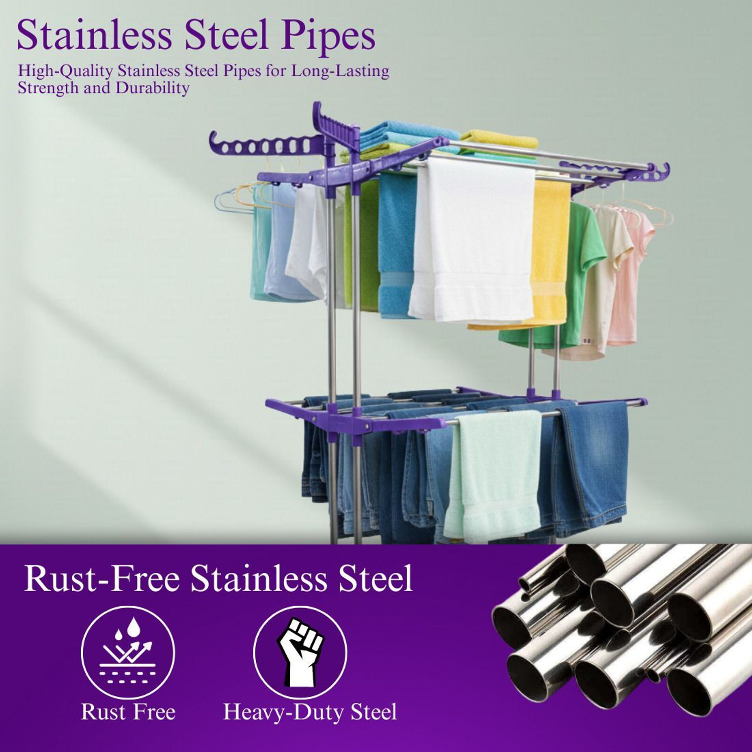 Image of Unizone Steel, Plastic, Aluminium Floor Cloth Dryer Stand JB N00010 (3 Tier)