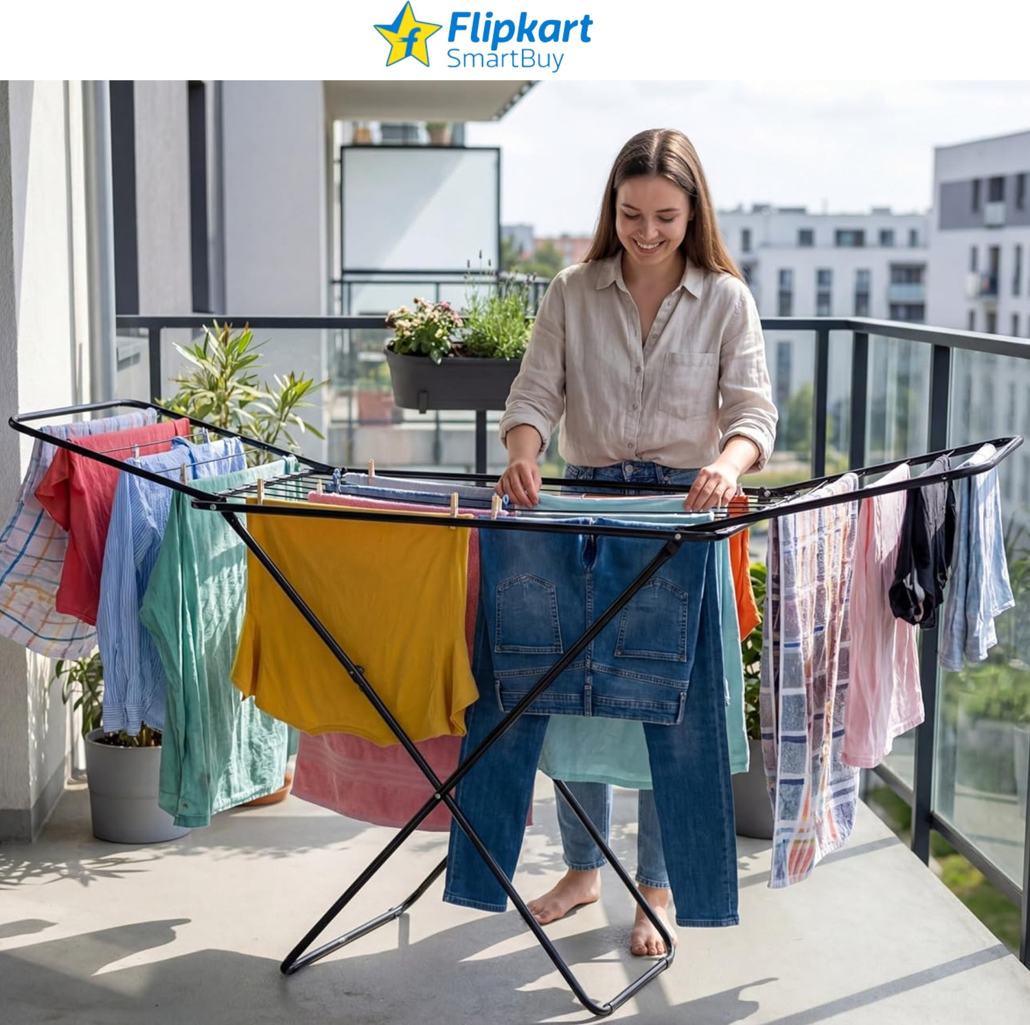 Image of Flipkart SmartBuy Steel Floor Cloth Dryer Stand Cloth Stand-2345