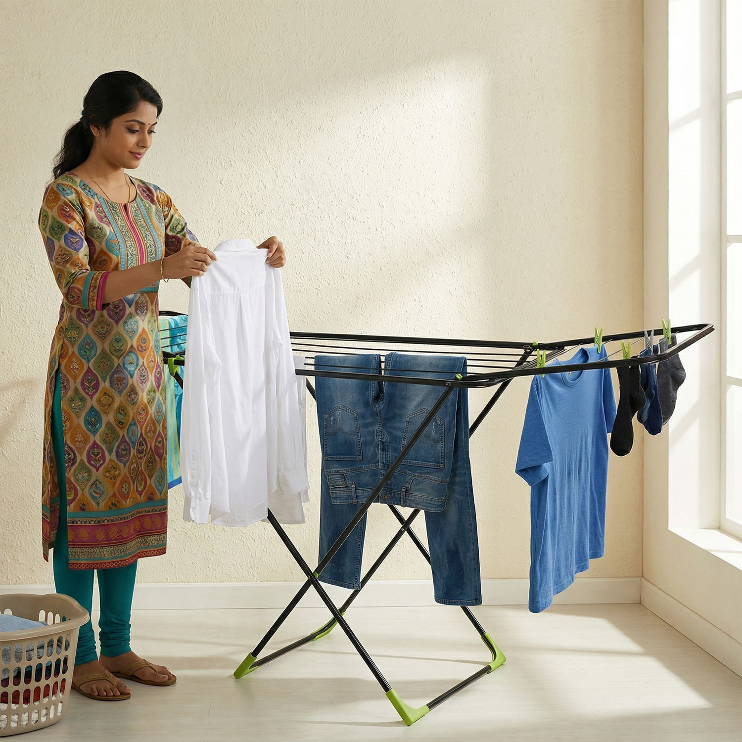 Image of Homlix Steel Floor Cloth Dryer Stand DrySwift