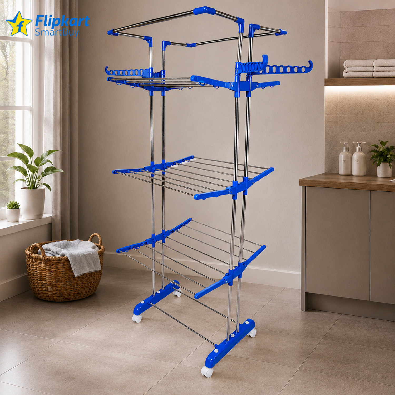 Image of Flipkart SmartBuy Steel Floor Cloth Dryer Stand 4 Layer Clothes Drying Stand | Rust Resistant Steel Dryer Rack |