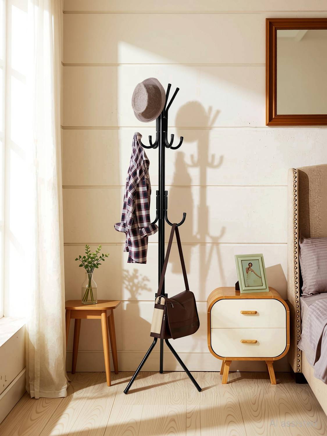 Afflatus Steel Floor Cloth Dryer Stand Cloth Stand for Rooms 12 Hooks Coat Rack Cloth Bedroom Cloth Stand Hanging Stand