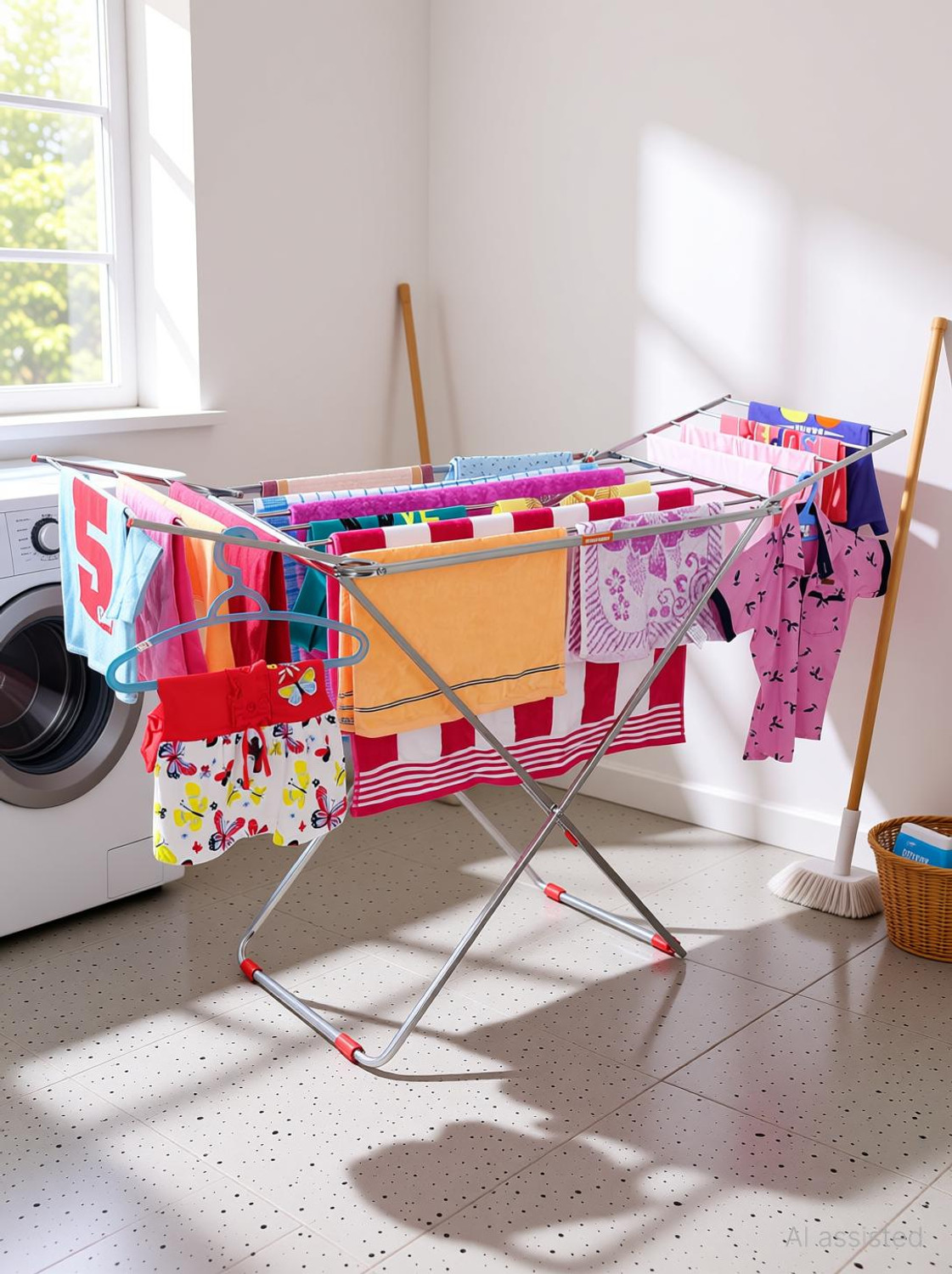 Image of LIMETRO STEEL Steel Floor Cloth Dryer Stand Stainless Mede in India Foldable Cloth Drying Rack
