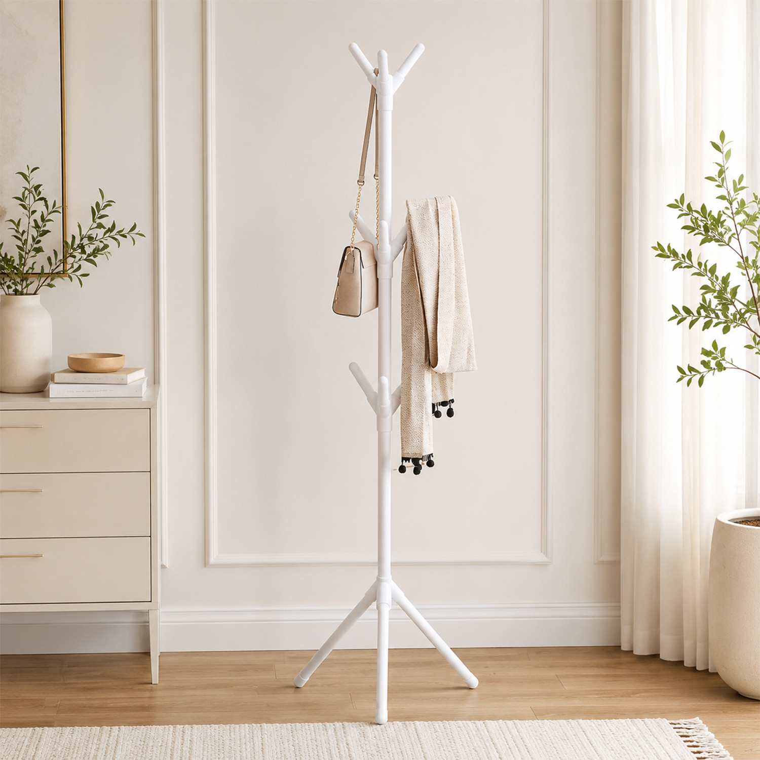 Image of Naayaab Craft Aluminium Floor Cloth Dryer Stand with Clothes Rack & Storage Shelf, Space‑Saving Home Organizer Stand Coat Rack