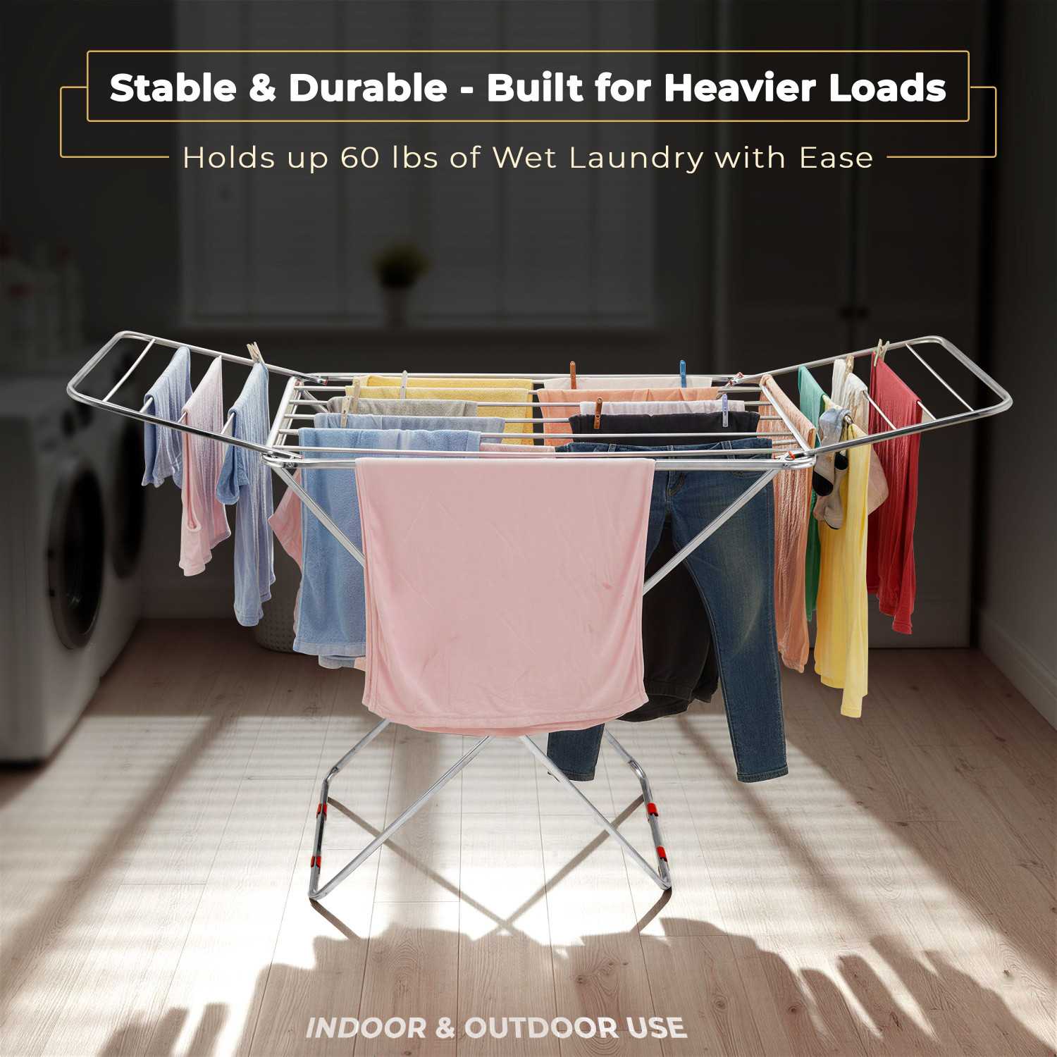 Image of Plantex Steel Floor Cloth Dryer Stand Cloth Stand /Foldable Cloth Stand for Balcony /Stand for Cloth Drying - Pack of 1