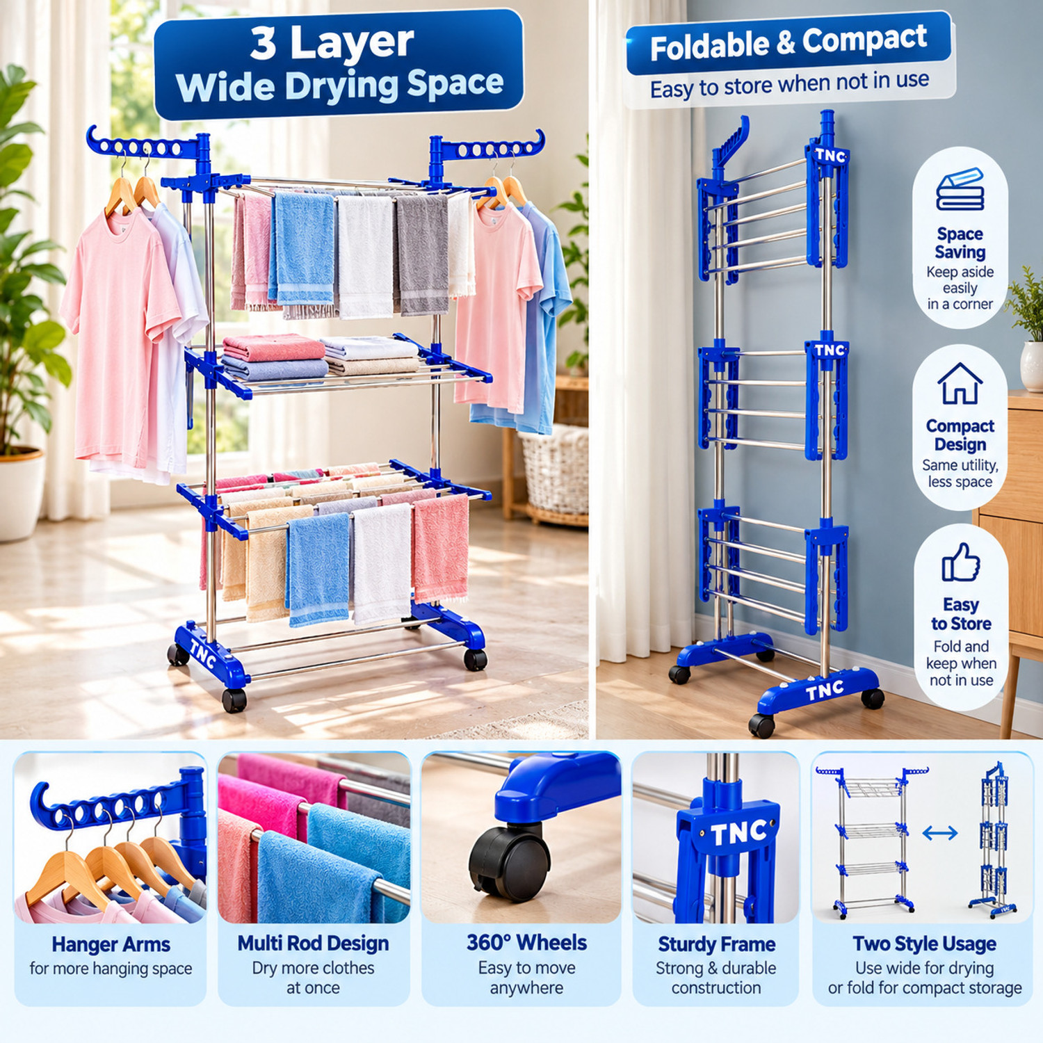 Image of Flipkart SmartBuy Steel Floor Cloth Dryer Stand FSB - 008 (3 Tier)