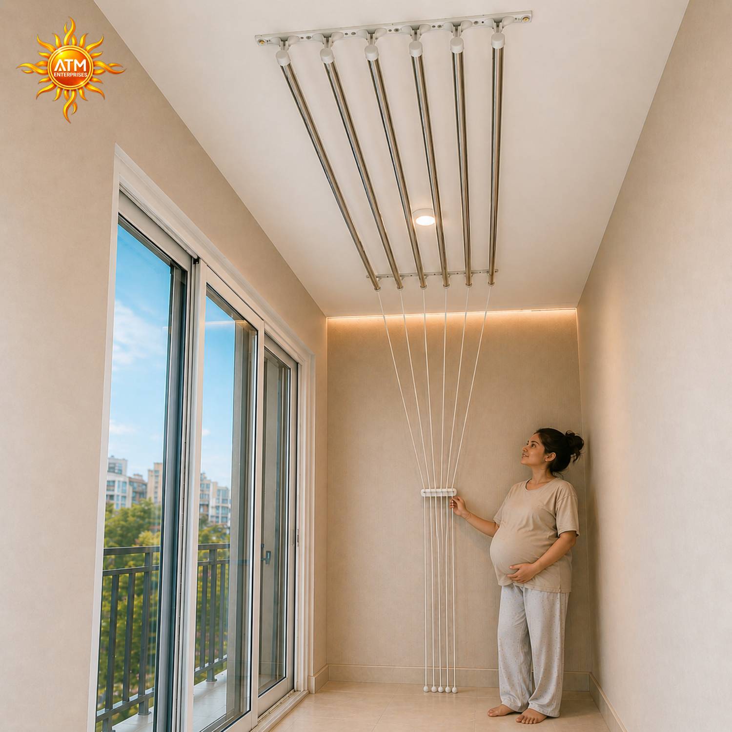 ATM Enterprises Steel Ceiling Cloth Dryer Stand 8 Feet 6 Pipes set with Metal Channel(48FEET DRY LENGHT)