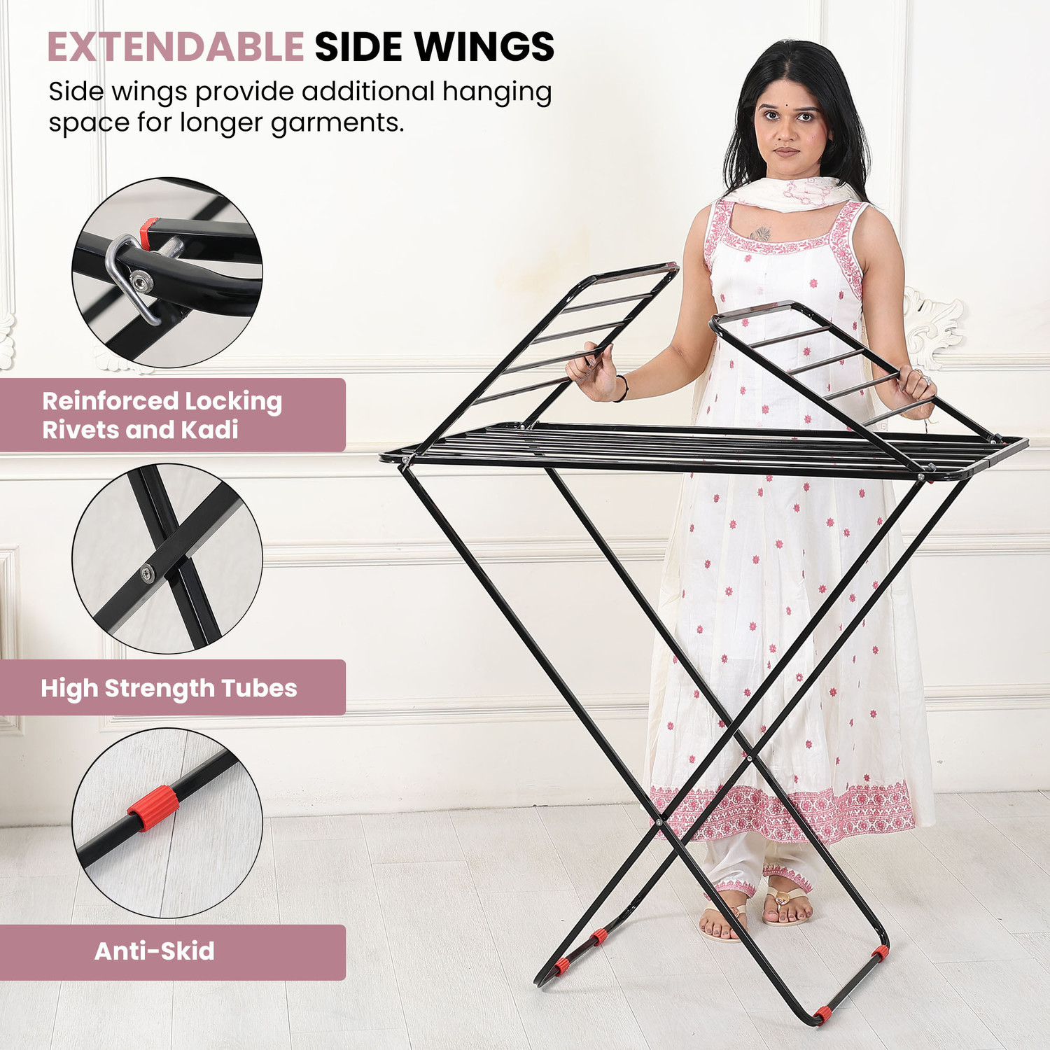 Image of PROJAIN STEEL Steel Floor Cloth Dryer Stand Mild Steel - Gray