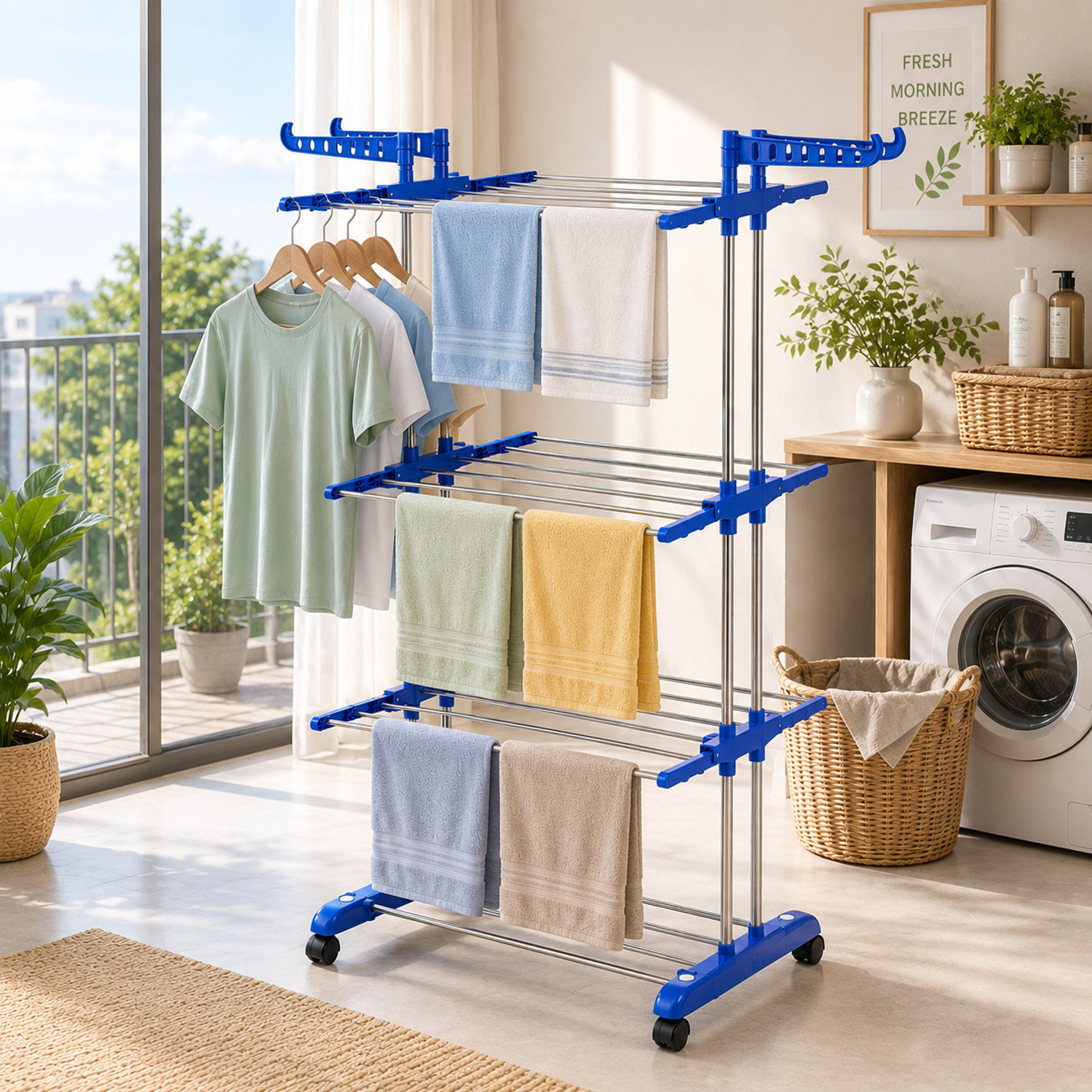 Image of HomeMate Steel Floor Cloth Dryer Stand NB200020