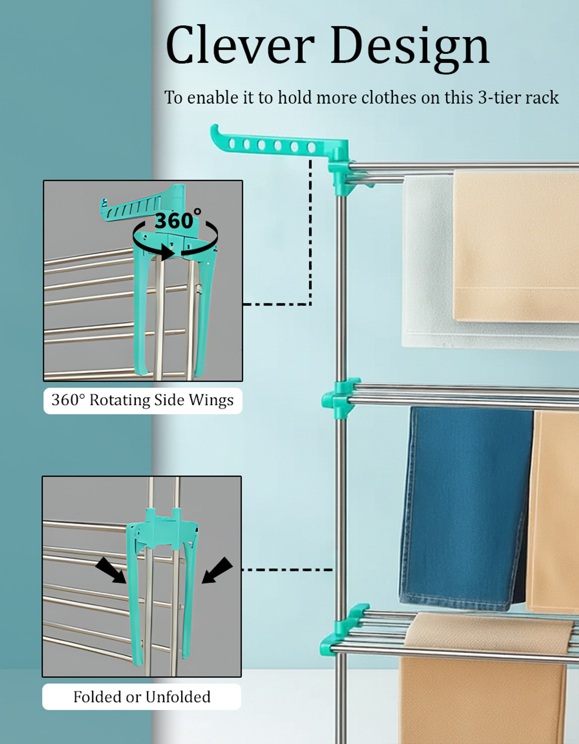 Image of V-MOP Plastic, Steel Floor Cloth Dryer Stand prime choice c-green Clothes Drying Rack, Stainless Steel, For Indoor, outdoor